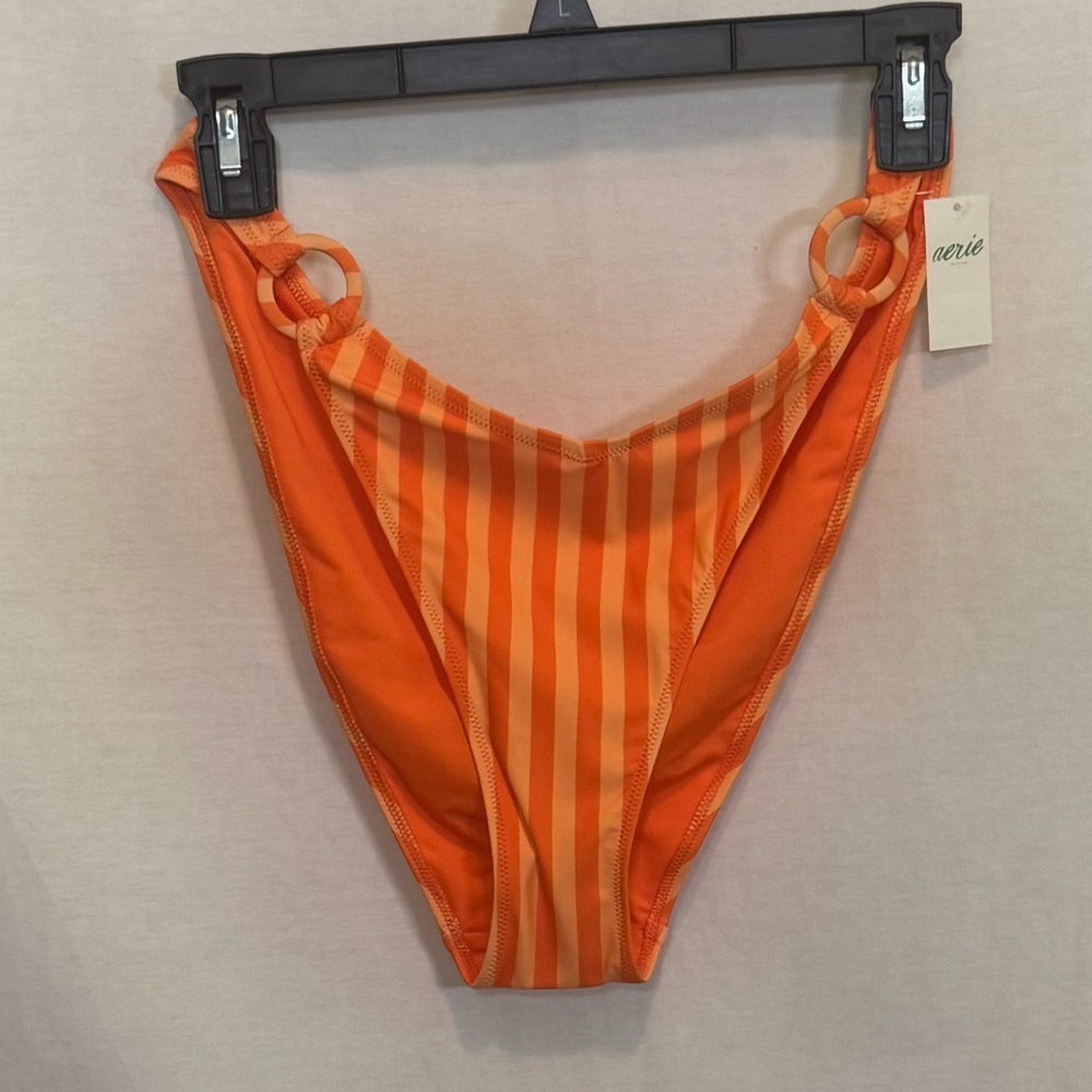aerie Orange Striped Ring-Side Bikini Bottoms